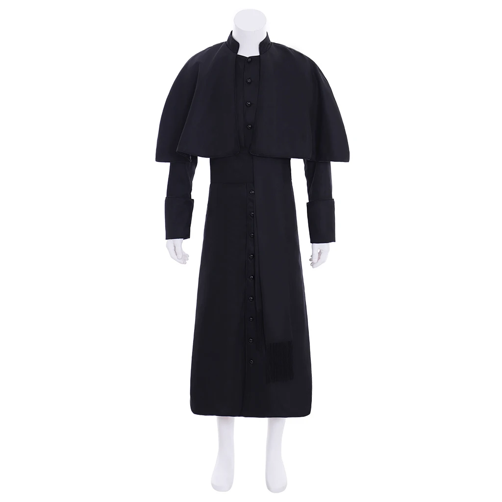 

Black Priest Robe Cosplay Roman Black Priest Cassock Robe Gown Clergyman Vestments Medieval Ritual Robe Gothic Wizard Costume