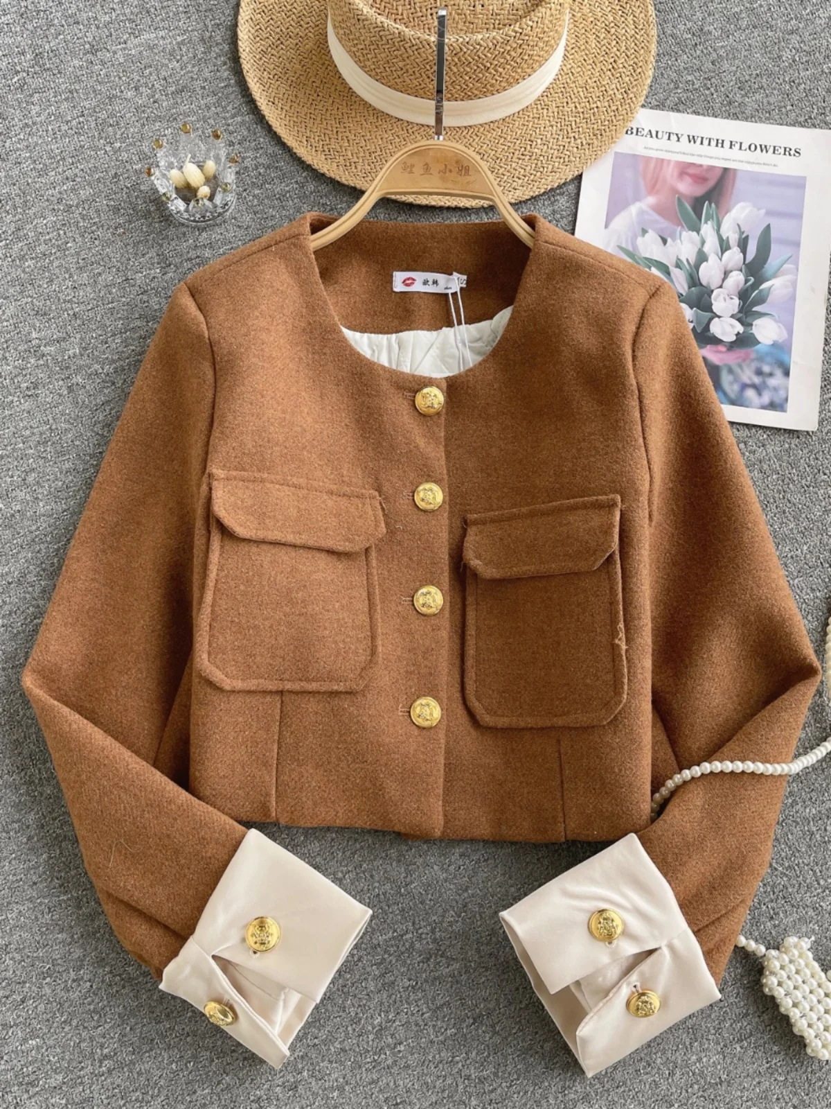 

Trendy ort Woolen Coat for Women with Large kets Long Sves Design Sensation Color Blo Slim Fit oulder Length Card...