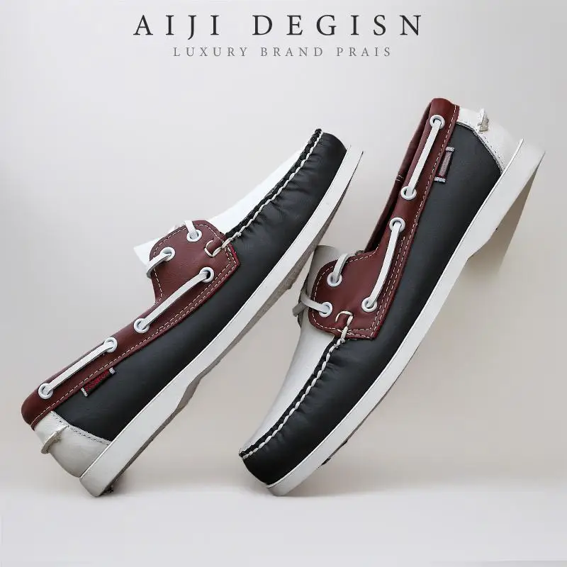 

Genuine Leather men's causal shoes summer comfy lace-up sneakers shoes luxury brand business boat shoes mocassins male loafers