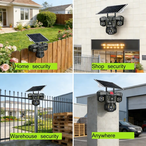 Imagen 2 del producto Cámara Solar inalámbrica WiFi de 8K y 15MP, tres lentes, tres pantallas, tarjeta Sim 4G, cámara Solar, detección humana, vigilancia Solar al aire libre V380 Cámara de Seguridad Solar para Exteriores, Cámara de Vigilanc