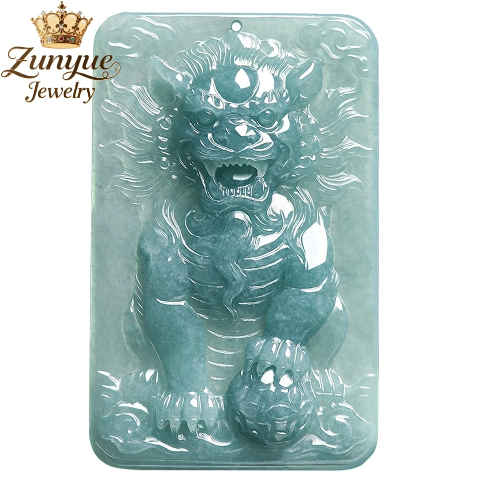 

Emerald Blue Water Lion Figurine Of Jade - A Lucky Charm That Brings Wealth And Good Fortune Elegant Exquisite High-End Popular