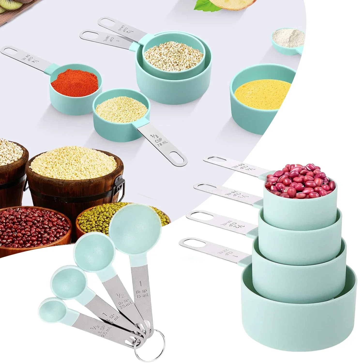 

1set Measuring cup and spoon set, stainless steel, suitable for dry and liquid ingredients Measuring cup set Measuring spoon set