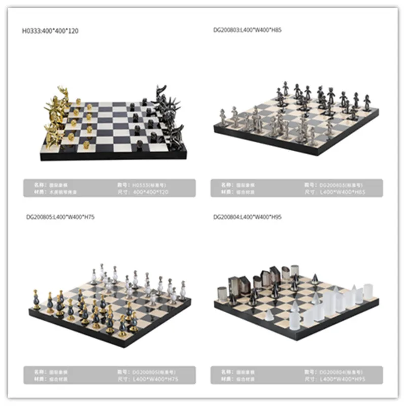 

High end marble checkered international chess board decorations, home model rooms, living room decorations, chess pieces