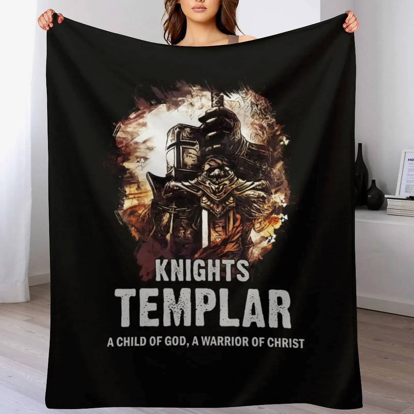 

Knights Templar Motto A Child of GOD a Warrior of CHRIST Throw Blanket Soft Warm Blanket Gift for Grandparents