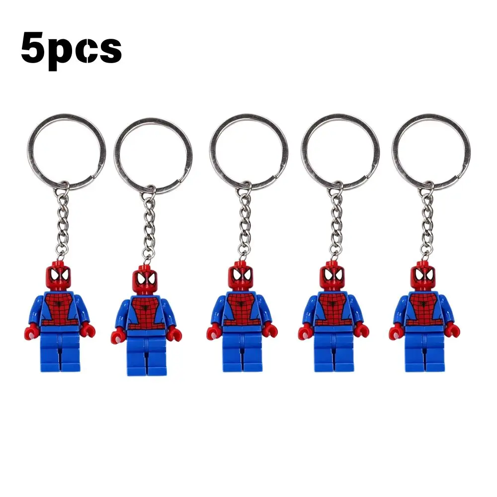 Kawaii Spider‑Man Iron‑Man Building Block Keychain Mini Action Figure Backpack Pendant Car Interior Ornament Cartoon Collectible view 3