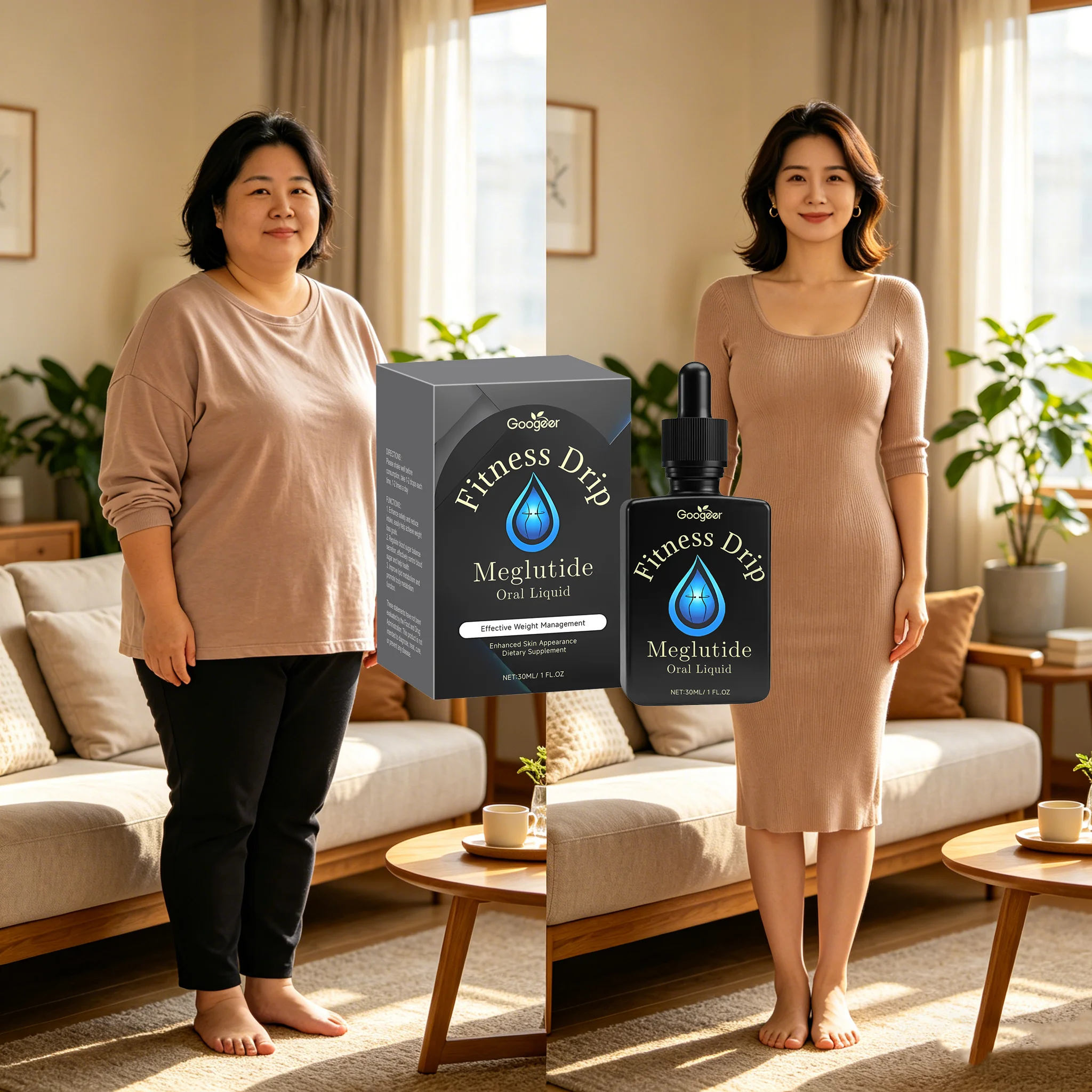 GOOGEER Quick Slimming Drops Results in Seven Days Burn Fat Suppress Appetite Promote Intestinal Digestion Weight Loss Drops