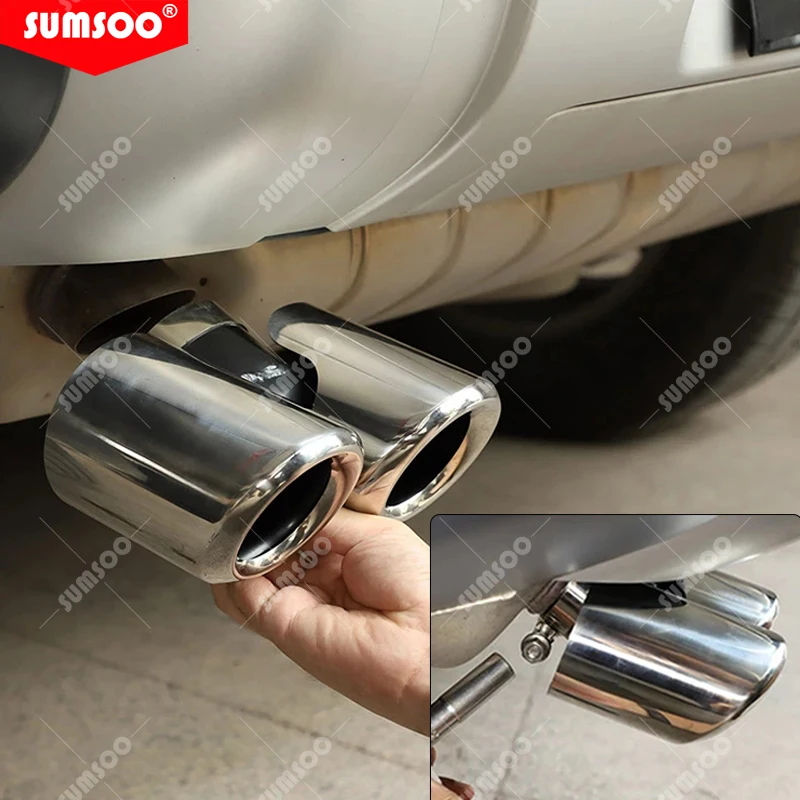 Echtes Dual-Autozubehör für Land Rover Defender, schwarze Edelstahl-Auspuffspitze, Doppelendrohr-Modifikationsschalldämpfer