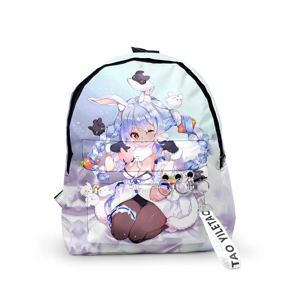 Harajuku HOLOLIVE VTuber Usada Pekora Backpacks Boys/Girls School Bags 3D Print Keychains Oxford Waterproof Small Backpacks