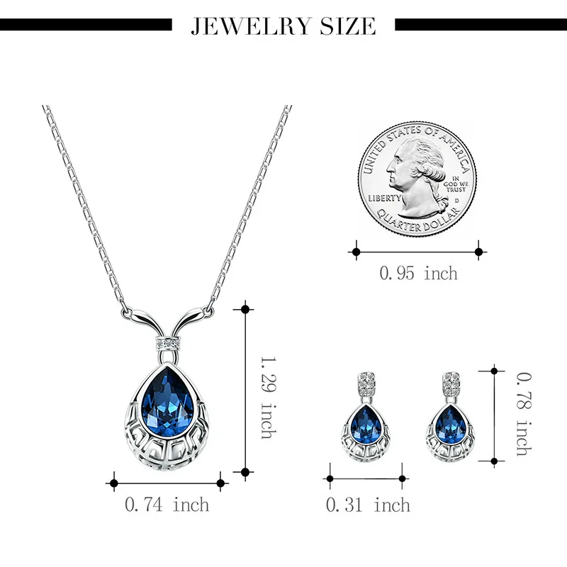 مجموعة مجوهرات الزركون الأزرق الفاخرة، قلادة وأقراط متألقة، هدية أنيقة وبسيطة للنساء، عيد الحب لا يسبب الحساسية