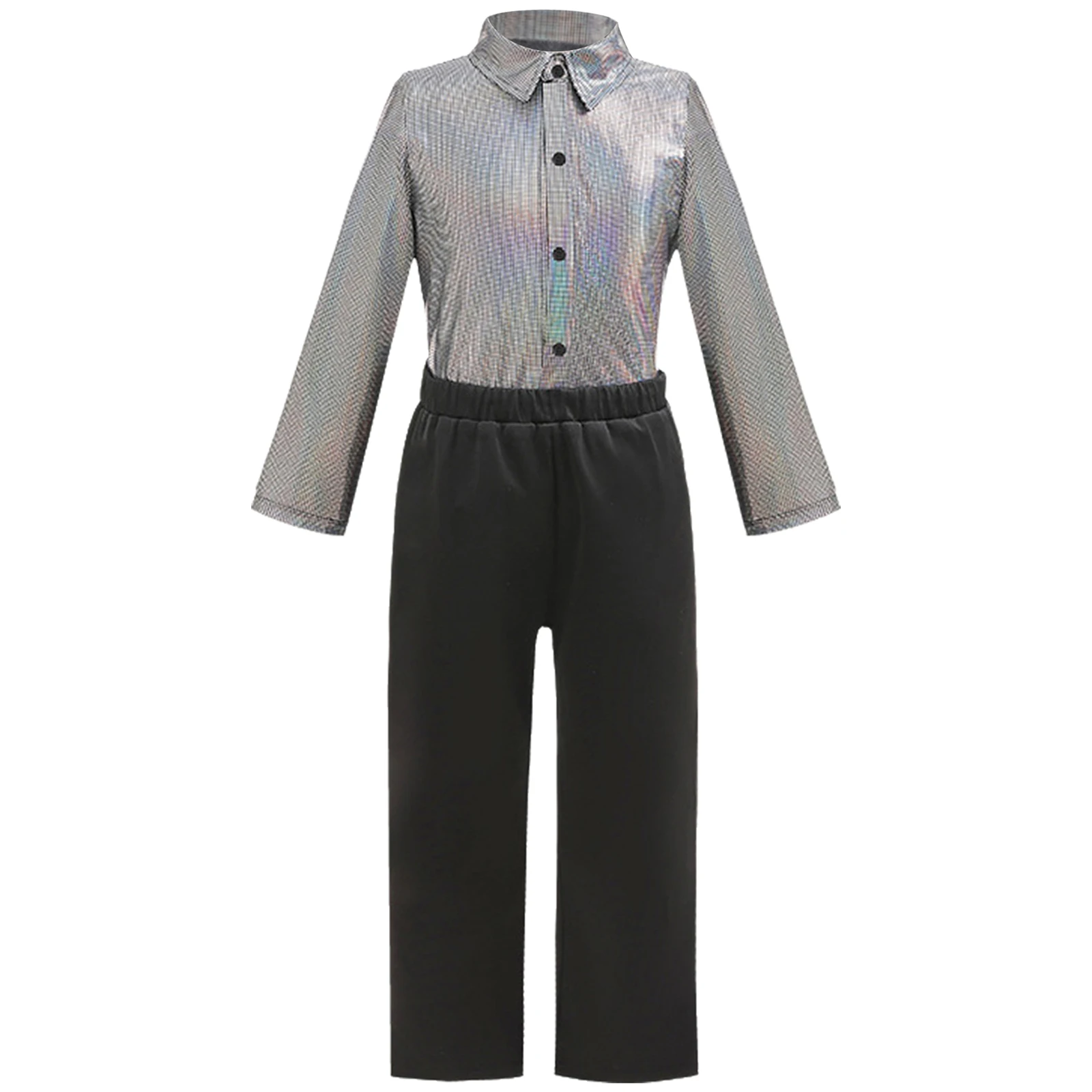 Boys Disco 3 Pieces Dance Outfit Children Formal Suit Long Sleeve Shirt Top Outwear And Long Pants Costume for Stage Performance