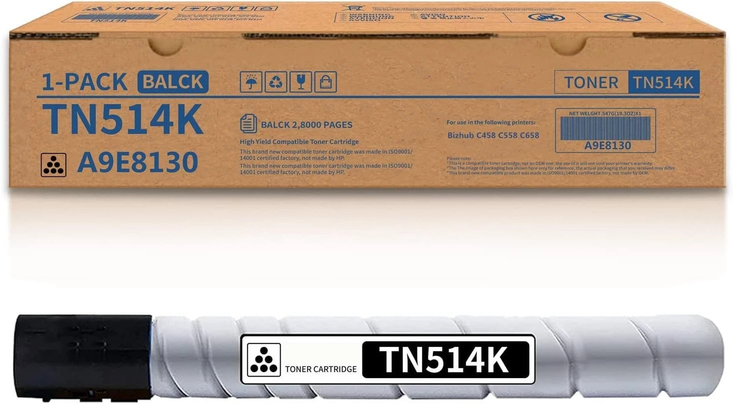 

TN514K Black Toner Cartridge A9E8130, 28000 Pages Replacement for Konica Minolta Bizhub C458 C558 C658, 1-Pack