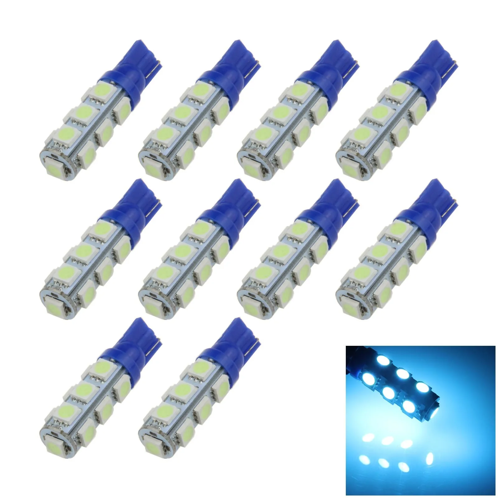 

10x ледяная синяя Автомобильная задняя лампа T10 W5W габаритные огни 13 излучателей 5050 SMD светодиодный 147 152 158