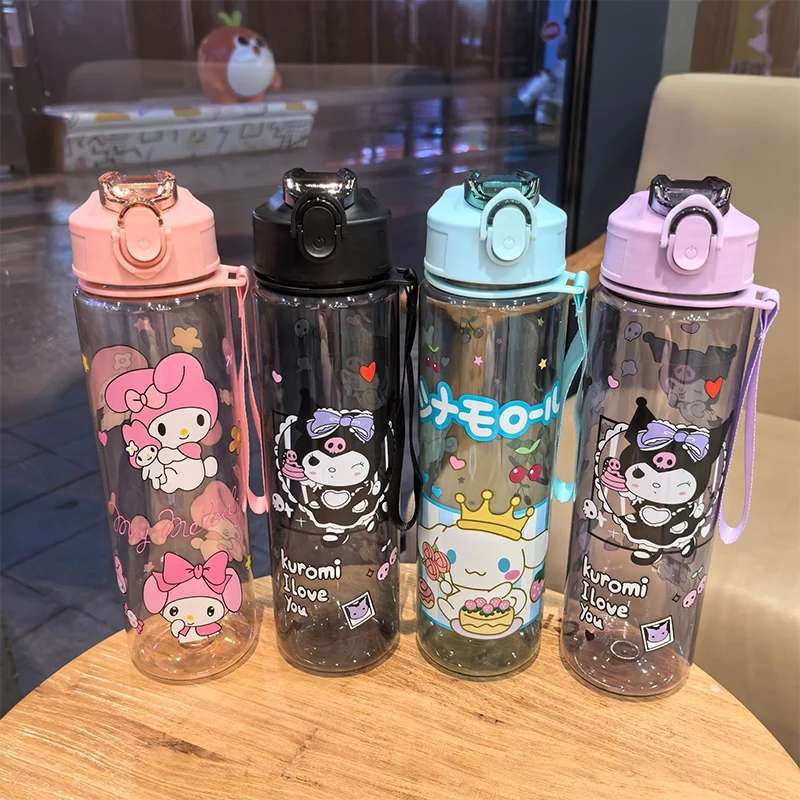 

800ml Sanrio Cartoon MyMelody Kuromi Leak Proof Plastic Straw Cup Travel Outdoor Portable Large Capacity Water Bottle