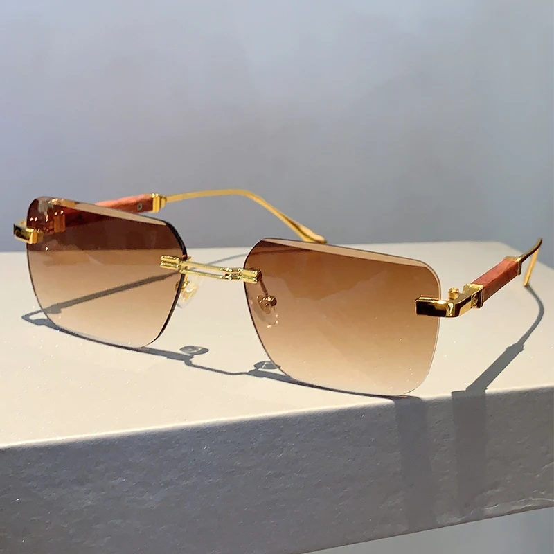 KAMMPT Rimless Rectangle Sunglasses Men Stylish Vintage Gradient Ocean Lenses Eyewear 2023 New Trendy Brand Design Women Shades