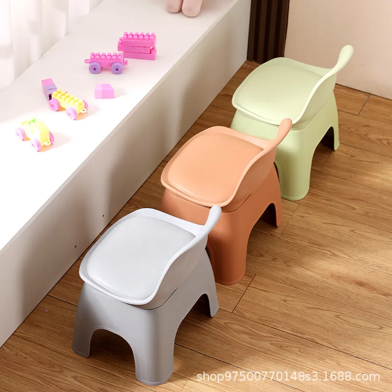 Children's Plastic Stools Stacked Thick Backrests Cute Fun Shoe Changing Stools Shower Stools Household Children's Chairs