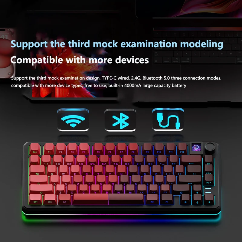 WK75 Wireless Mechanical Keyboard Three Mode RGB  Hot Swap with Screen Gaming Keyboard