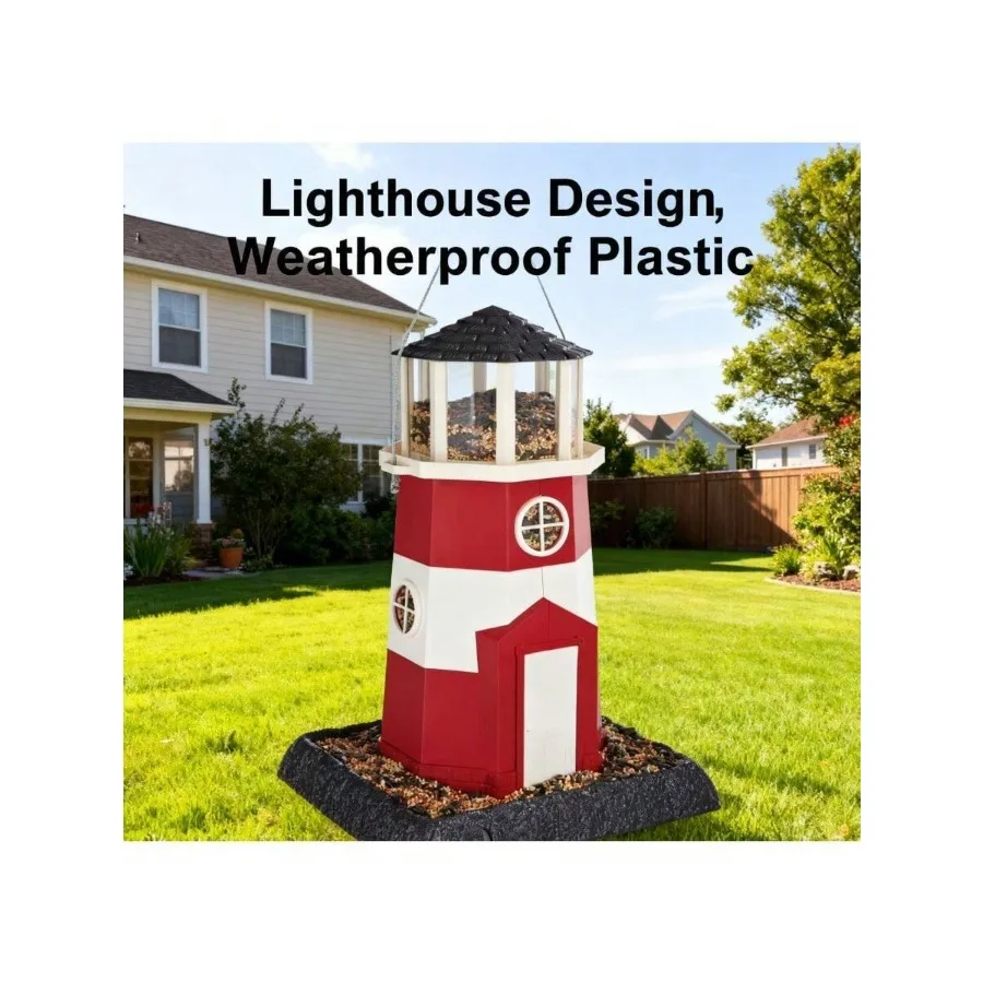 

【New Arrival】Lighthouse Shaped Bird Feeder, Weatherproof Plastic Feeder for Outdoor Garden