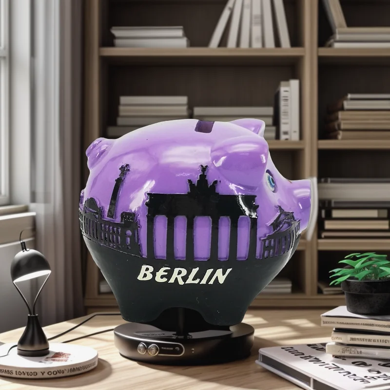 Small Handmade High Quality Resin Crafts Berlin Piggy Coin Box Money Saving Box for Home Decoration and Storage