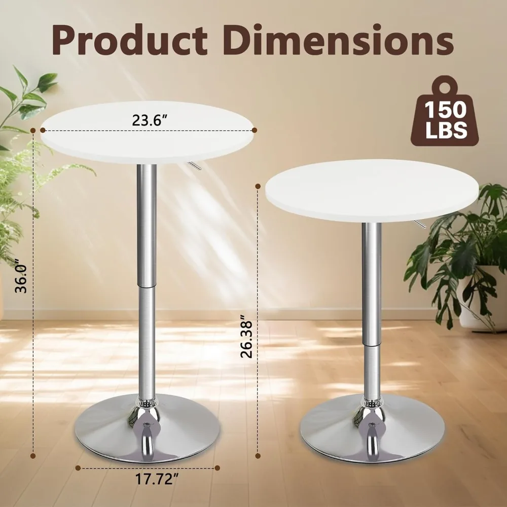Round Bar Pub Table, 26"-36" Height Adjustable Bistro Tables with Metal Base, 360° Swivel High Top Cocktail Table for Home