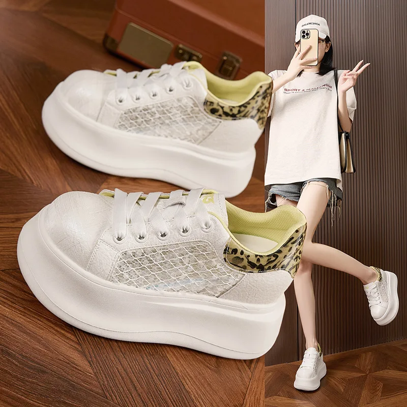 Thick-soled White Shoes for Women Summer New Sneakers Hollow Mesh Breathable Shoes Versatile Inner Height Increasing Women Shoes view 3