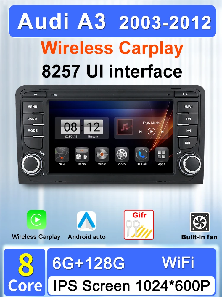 Voor Audi A3 8P S3 RS3 2003-2012 Android 13 Autoradio Multimedia Afspelen Video Speler GPS Navigatie Carplay, 4G, WiFi, DSP