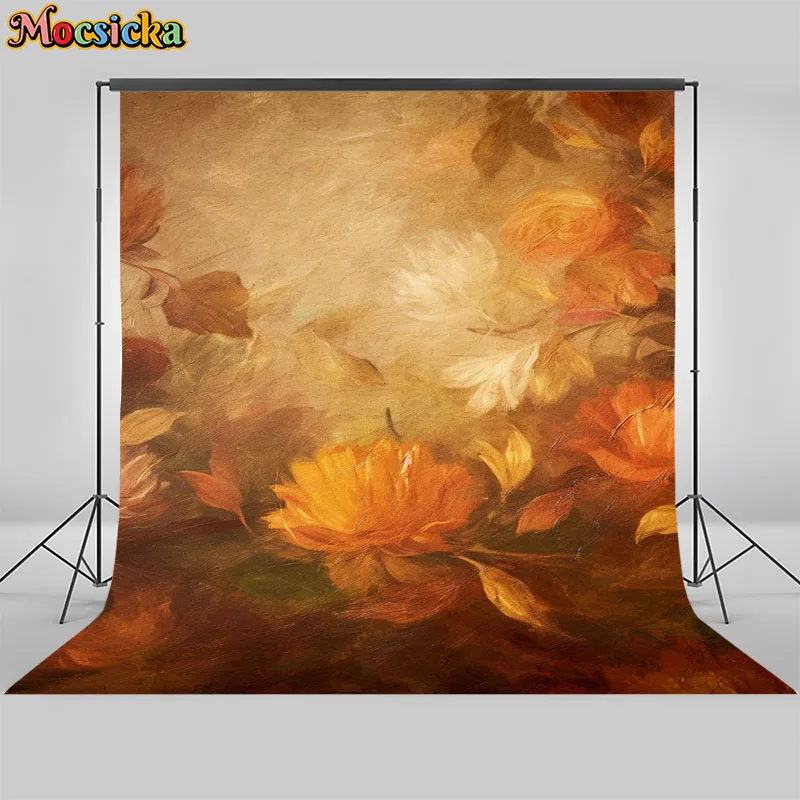 Abstract Retro Art Photography Background Hand-Painted Flowers Decora Background Pregnant Lady Baby Portrait Photo Studio Prop