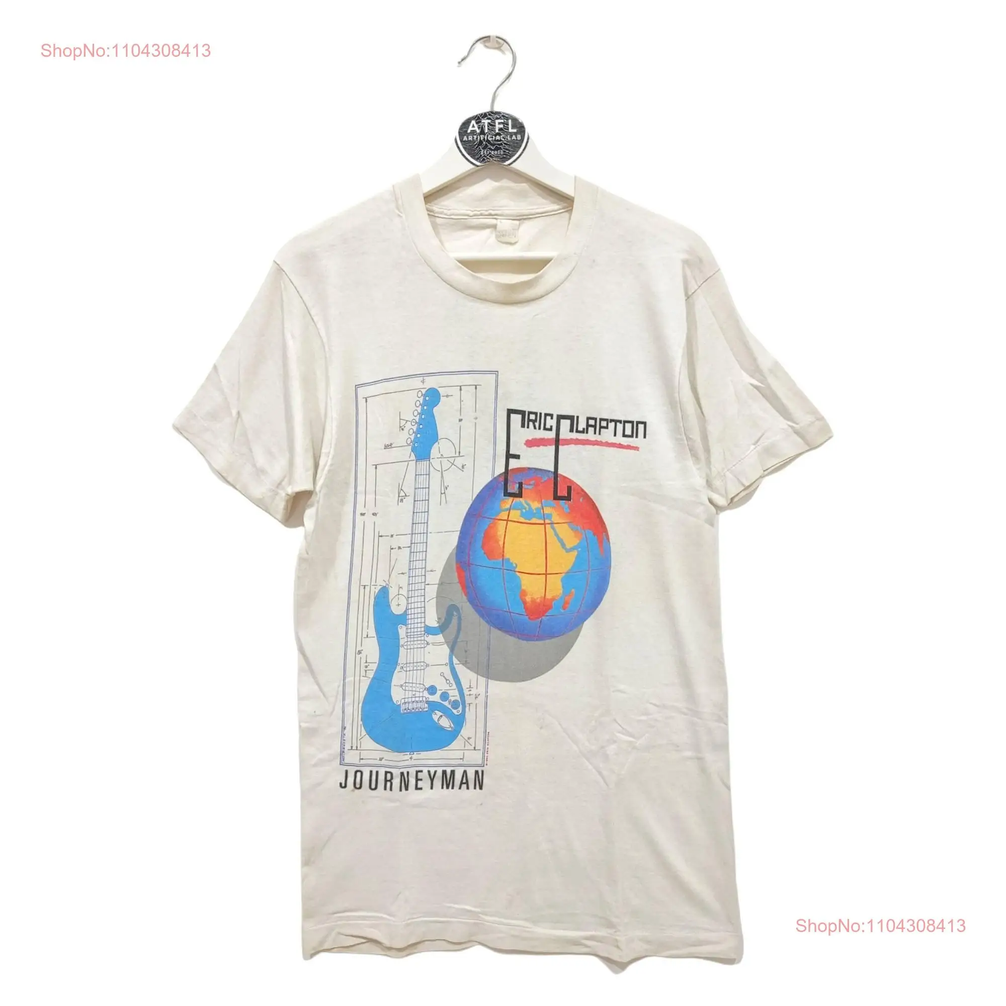 Vintage 90s Eric Clapton 1990 Journey Man Stratocaster Art T Shirt Streetwear Size L long or short sleeves