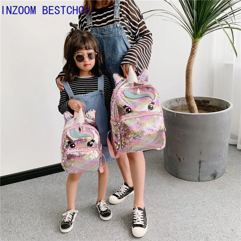 Mochila de lentejuelas de unicornio para niños, mochilas escolares para niñas adolescentes, mochilas lindas de dibujos animados, mochilas grandes