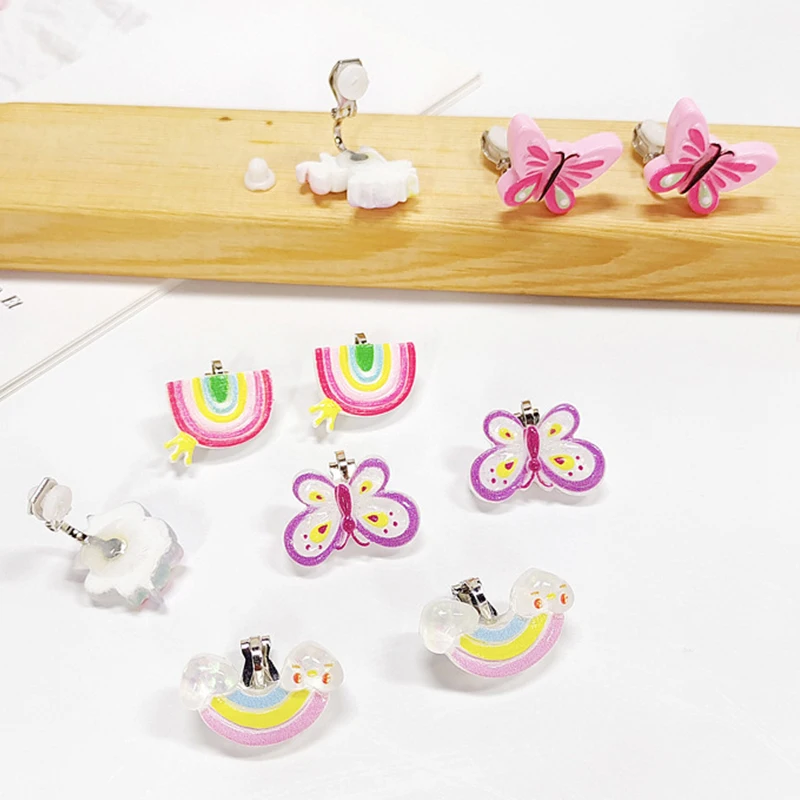 21 gaya anting-anting Resin Unicorn pelangi lucu tidak menusuk untuk anak perempuan hadiah perhiasan natal