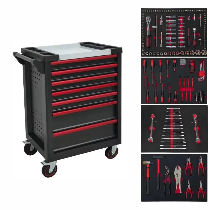 Professional Waterproof Portable Tool Cabinet with 7-Drawers and 190-Piece Plastic Top Steel Construction
