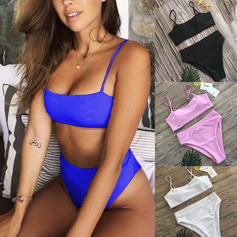 

Fashion Solid High Waist Bikini Swimsuit Women Split Sexy Swimsuit Bikini Push Up 2025 New Bathing Suits Two Piece Beachwear