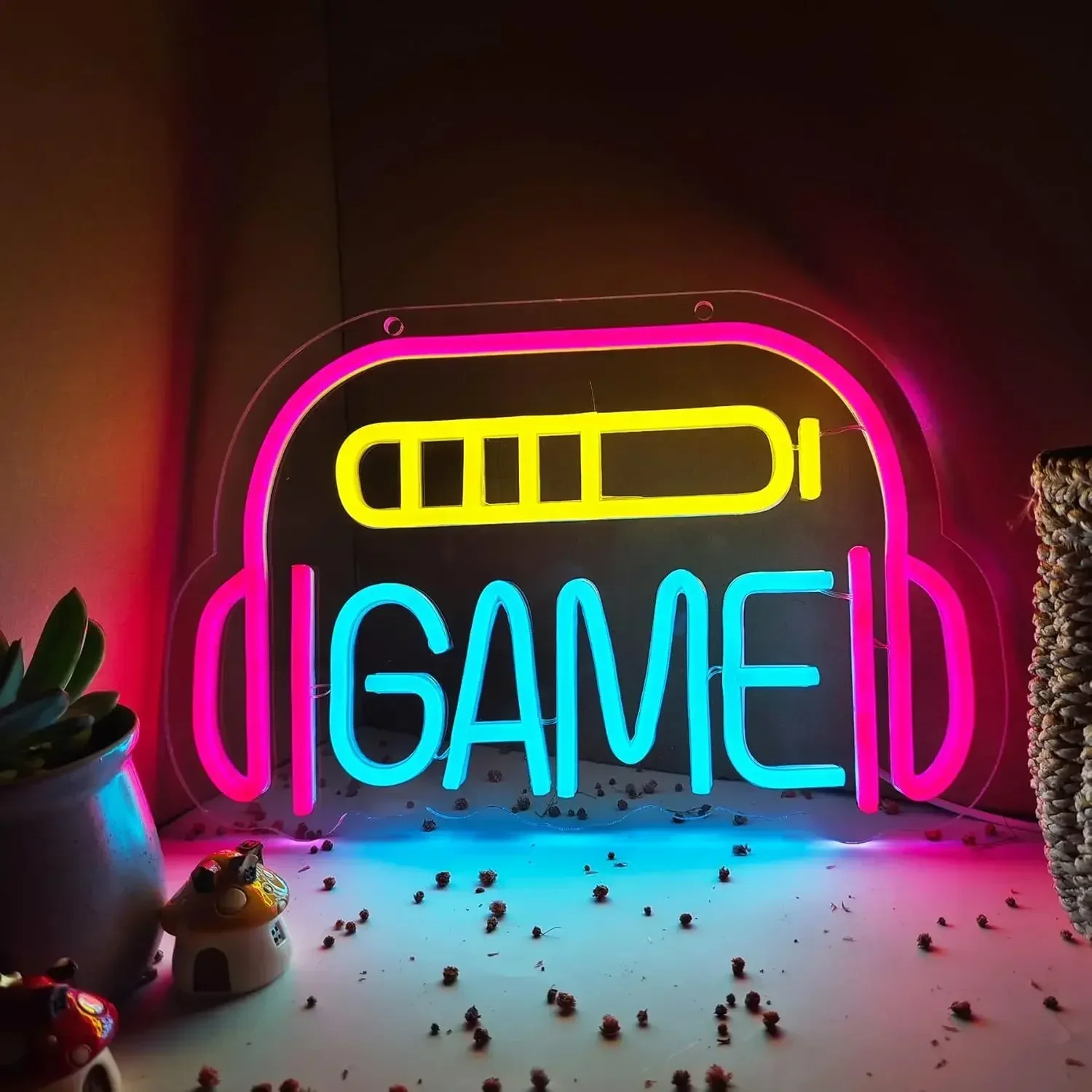 Game Headset Multicolor Neon Sign LED Wall Art USB Powered Dimmable Acrylic Glow Lamp Gaming Room Bedroom Bar Cafe Decor Gift