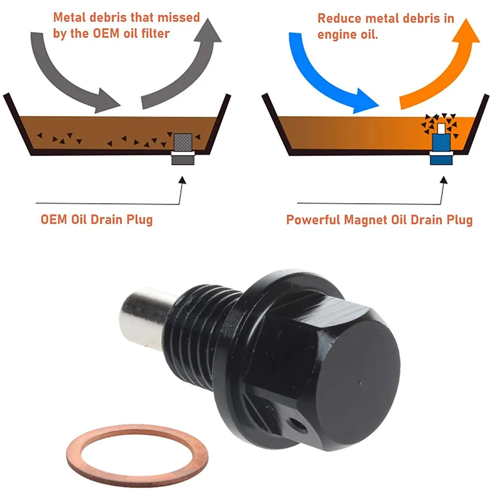 M12x1.5 M12x1.25 M12x1.75 Magnetic Oil Drain Plug Gearbox Oil Sump Drain Plug Nut Aluminum Alloy Oil Drain Sump Nut