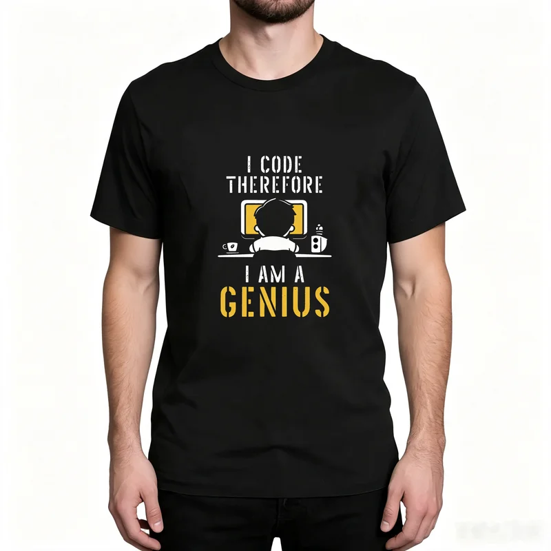 Programmer Humor T Shirt I Code Therefore I Am A Genius Print Crew Neck Short Sleeve Tee Coder Geek Developer Casual Cotton Top