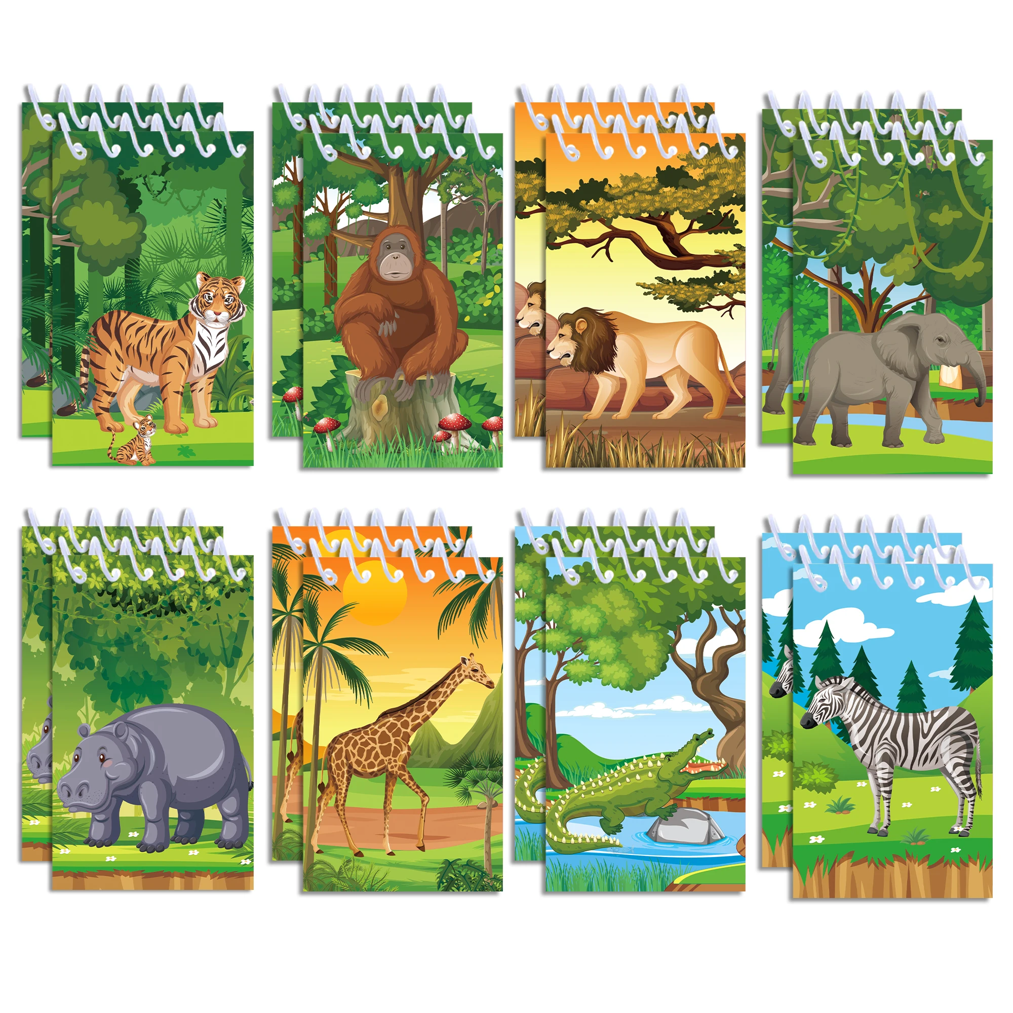 

8pcs Jungle Animals Mini Spiral Pocket Notebooks Tiger Lion Memo Pad Coil Booklet Notepads For Office Stationery School Diaries