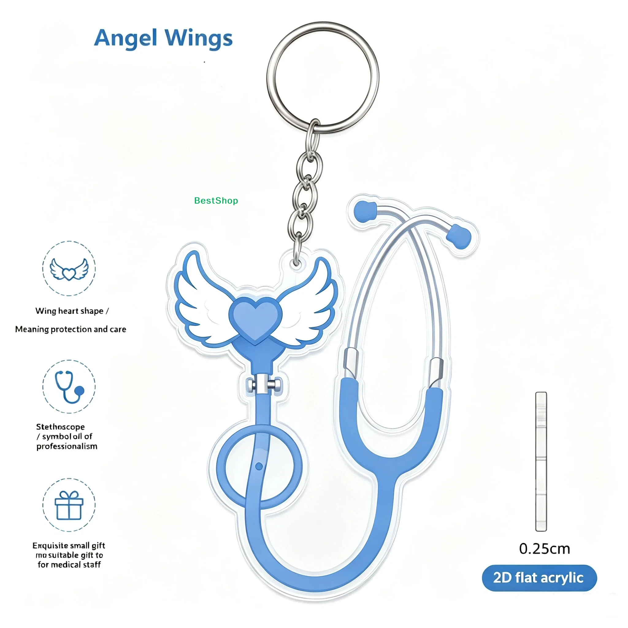 〔R〕2D Acrylic Stethoscope Keychain Cute  Gift For Nurses Doctors Desk Decor Gift