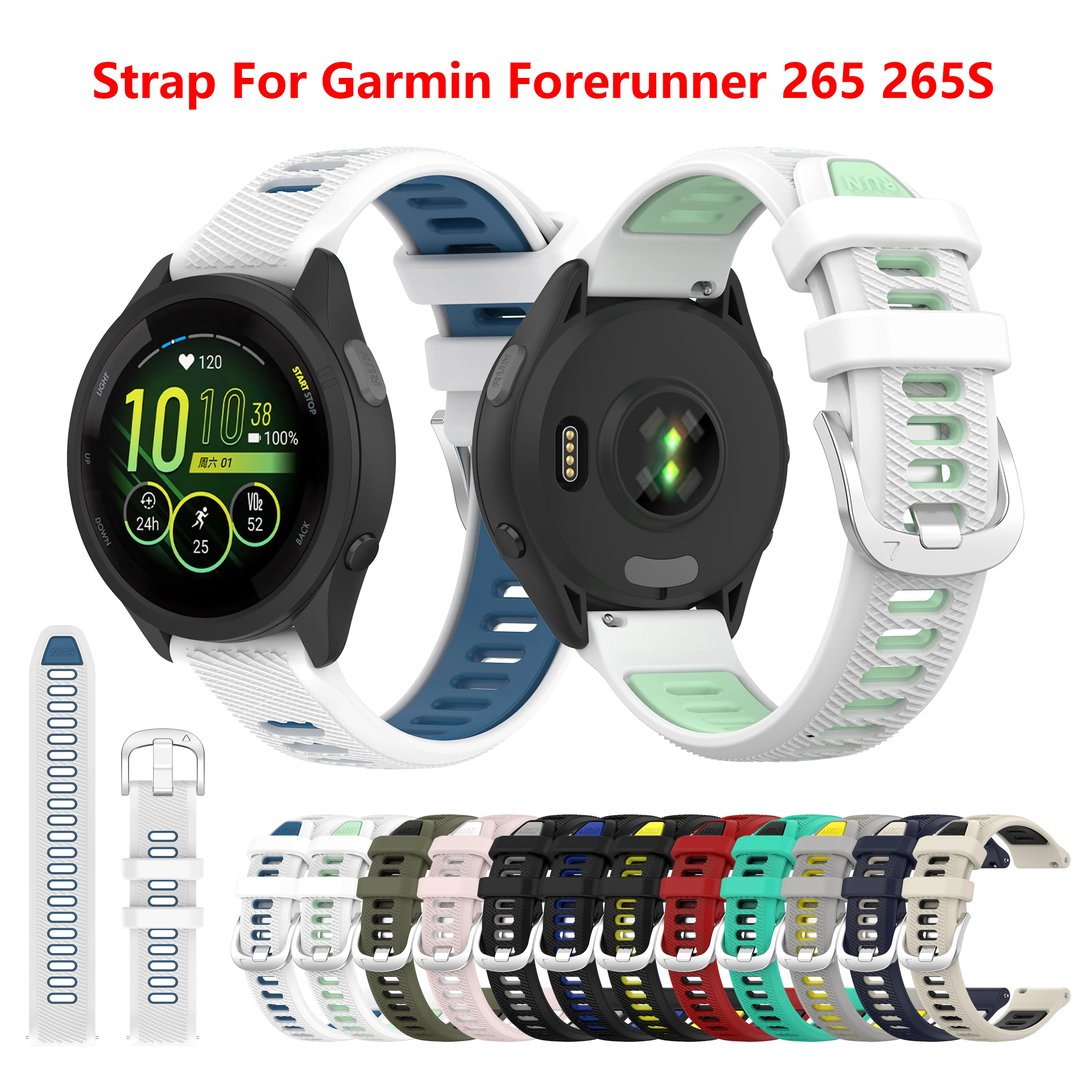 

18 20 22mm silicone sport watch band for Garmin Forerunner 245 255 265 158 55 Venu 2 SQ SQ2 vivoactive 3 4 official buckle strap