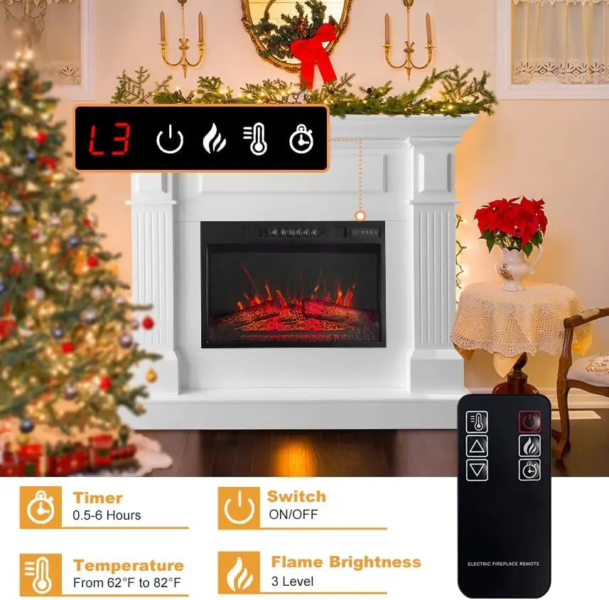 Chimenea eléctrica blanca con Mantel, calentador elegante para su sala de estar o dormitorio, 43 pulgadas