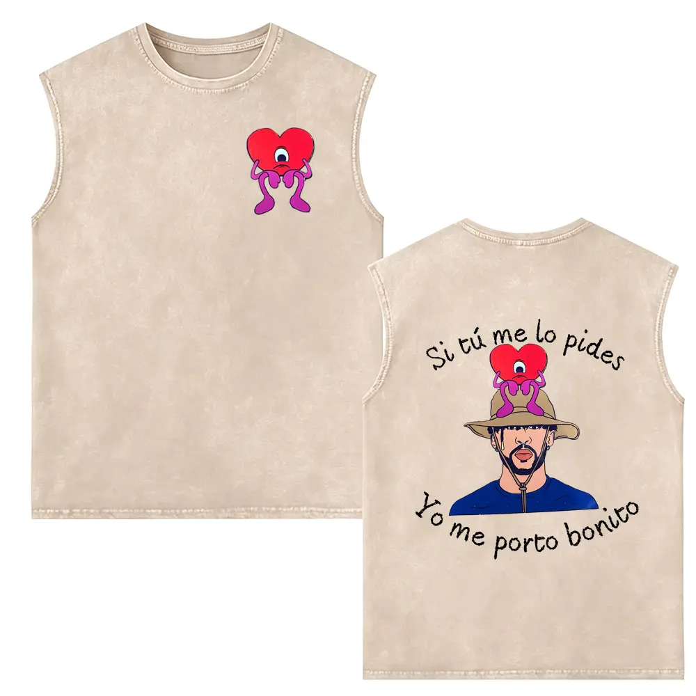 Rapper Bad Bunny Album Cover Merch Tank Tops Debi Tirar Mas Fotos DTMF Tshirt Men's Hip Hop Oversized Sleeveless Vest T-shirt