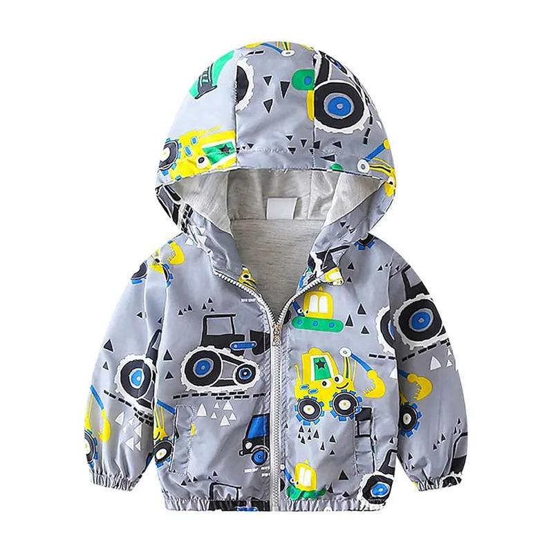 Little Hand Toddler Boys Hooded Jacket Windbreaker Lightweight Car Print Coat Autumn Long Sleeve Windproof Outerwear 2-6t
