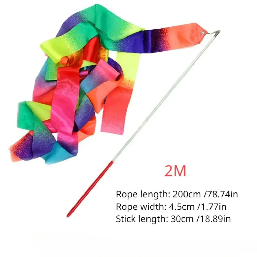 2M/4M Rhythmic Gymnastics Equipment Stick Twirling Dance Ribbons Rainbow Color Sparkling Performance Props for Art Dances