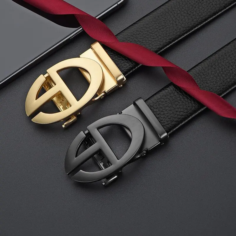 حزام من جلد البقر النقي بإبزيم تلقائي من خليط معدني للرجال، حزام سراويل رجالي متعدد الاستخدامات وعالي الجودة