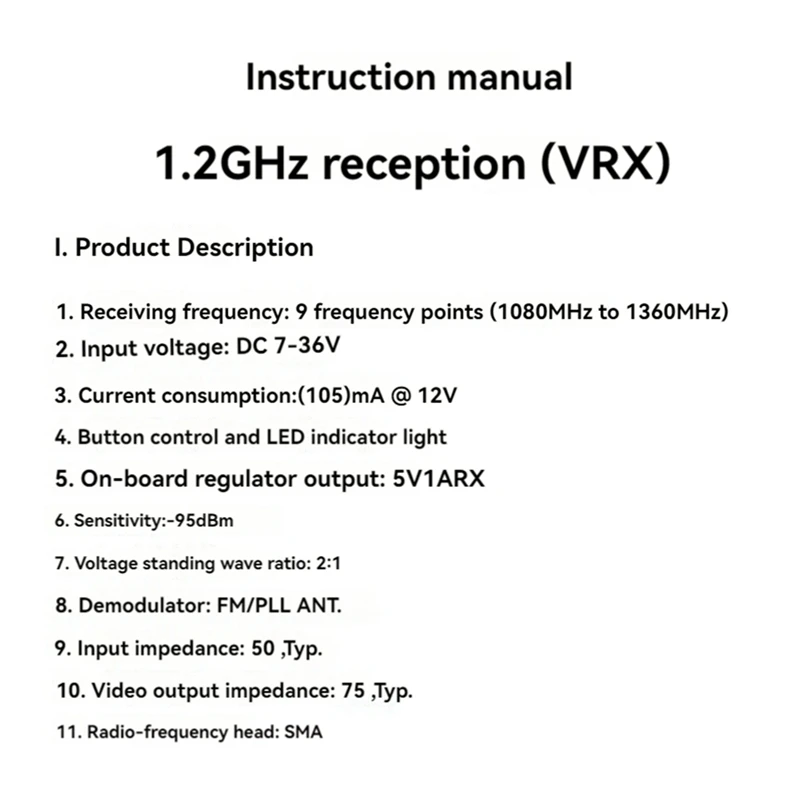 1.2G 1.3G VRX FPV Receiver 9 Channel With AV Interface DC 7-36V For Long Range FPV Drone