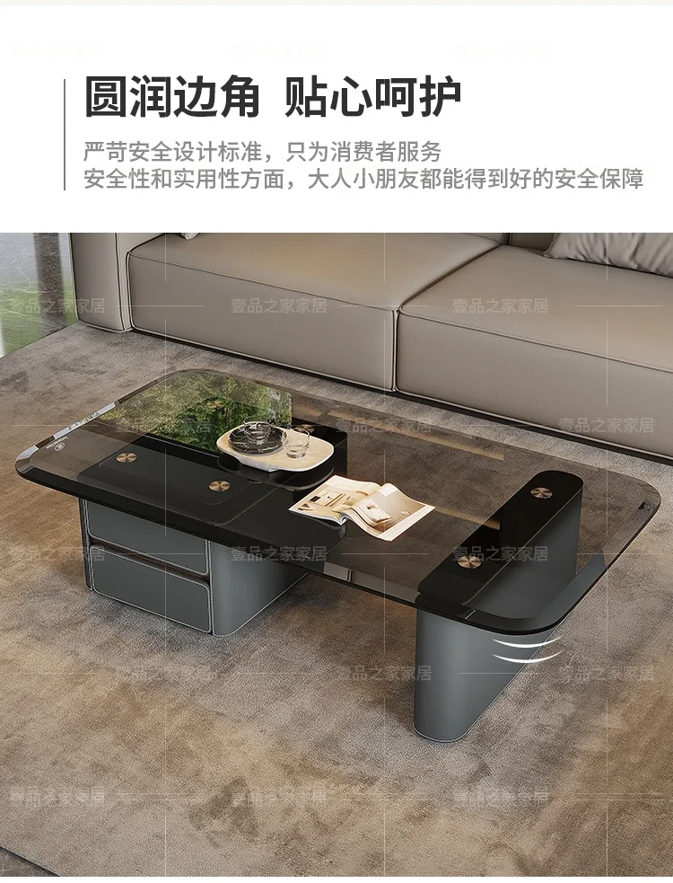 

XL Минималистичный чайный столик из закаленного стекла, прямоугольный чайный столик из цельного дерева для гостиной и дома