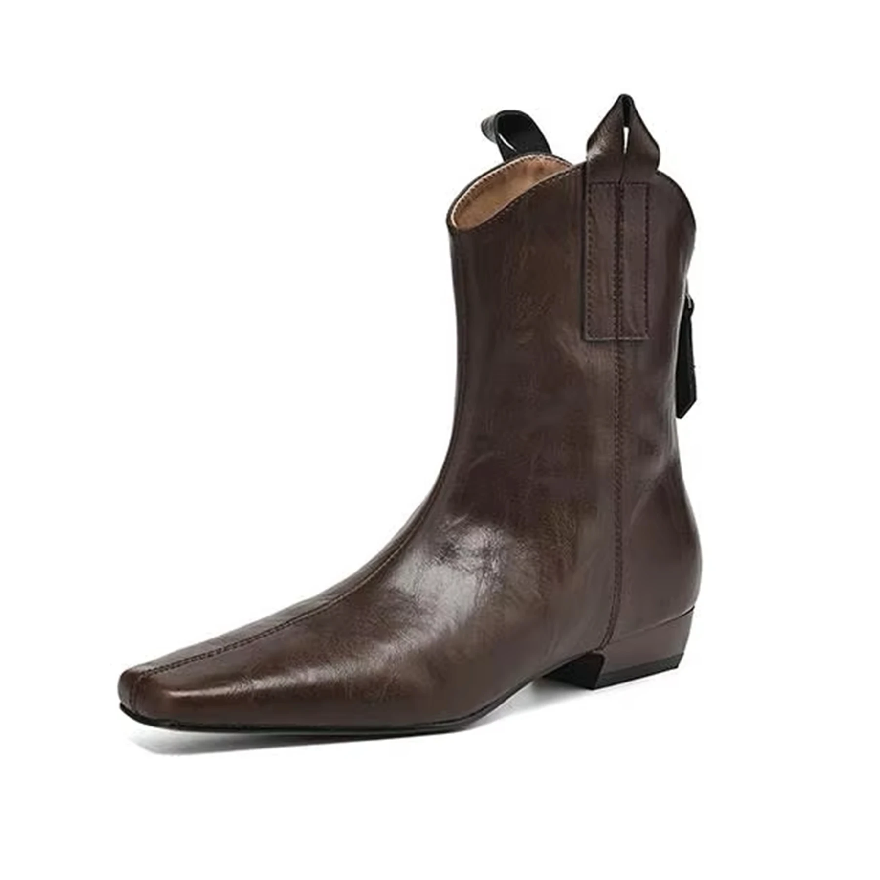 Lenkisen البقرة انقسام الجلد منخفضة الكعب الأحذية الغربية الحديثة شتاء دافئ الخريف الرجعية سستة يؤرخ موجزة العلامة التجارية النساء حذاء من الجلد