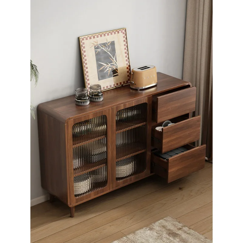 All solid wood walnut side cabinet solid wood wine cabinet living room cabinet against the wall kitchen locker TV side