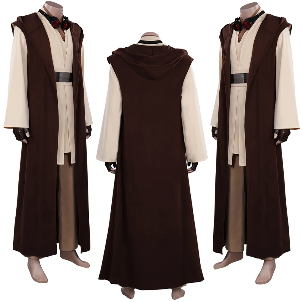 Obi Wan Male Cosplay Costume Movie Space Battle Fantasia Cloak Gloves Belt For Adult Disguise Outfits Halloween Carnival Suit