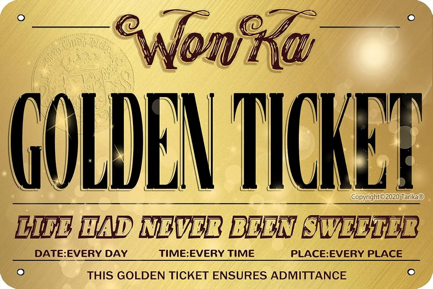 Wonka-letrero de hojalata Vintage con billete dorado, letrero de Metal para tienda en casa, café campestre, baño, garaje, cocina, Gar