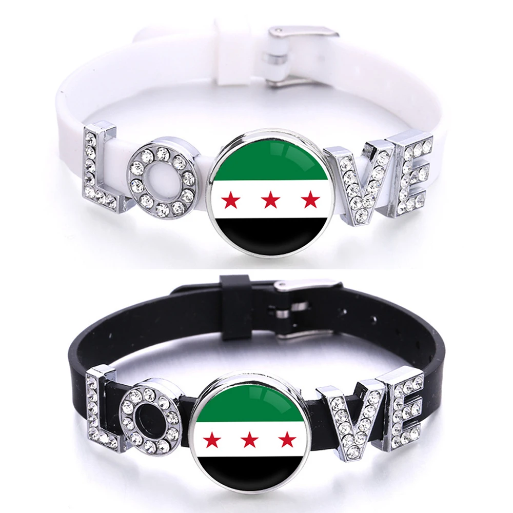 Syria National Flag Glass Cabochon Bracelet Syrian Bracelet Women Men Handmade Braided Syria Hand Strap Elastic Bracelet Jewelry