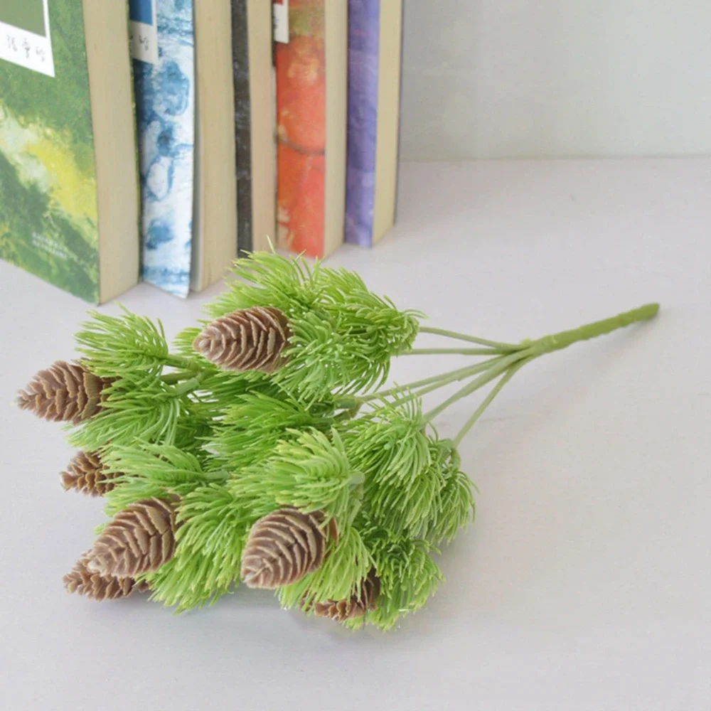 Artificial Plastic Pine 7 Branches Pine Nuts Cones Fake Plants Tree For Christmas Party Decoration Faux Grass Xmas Home Decor